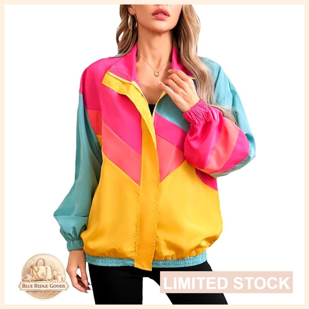Lightweight Patchwork Windbreaker Sport Jacket Casual Chic Outerwear Anorak